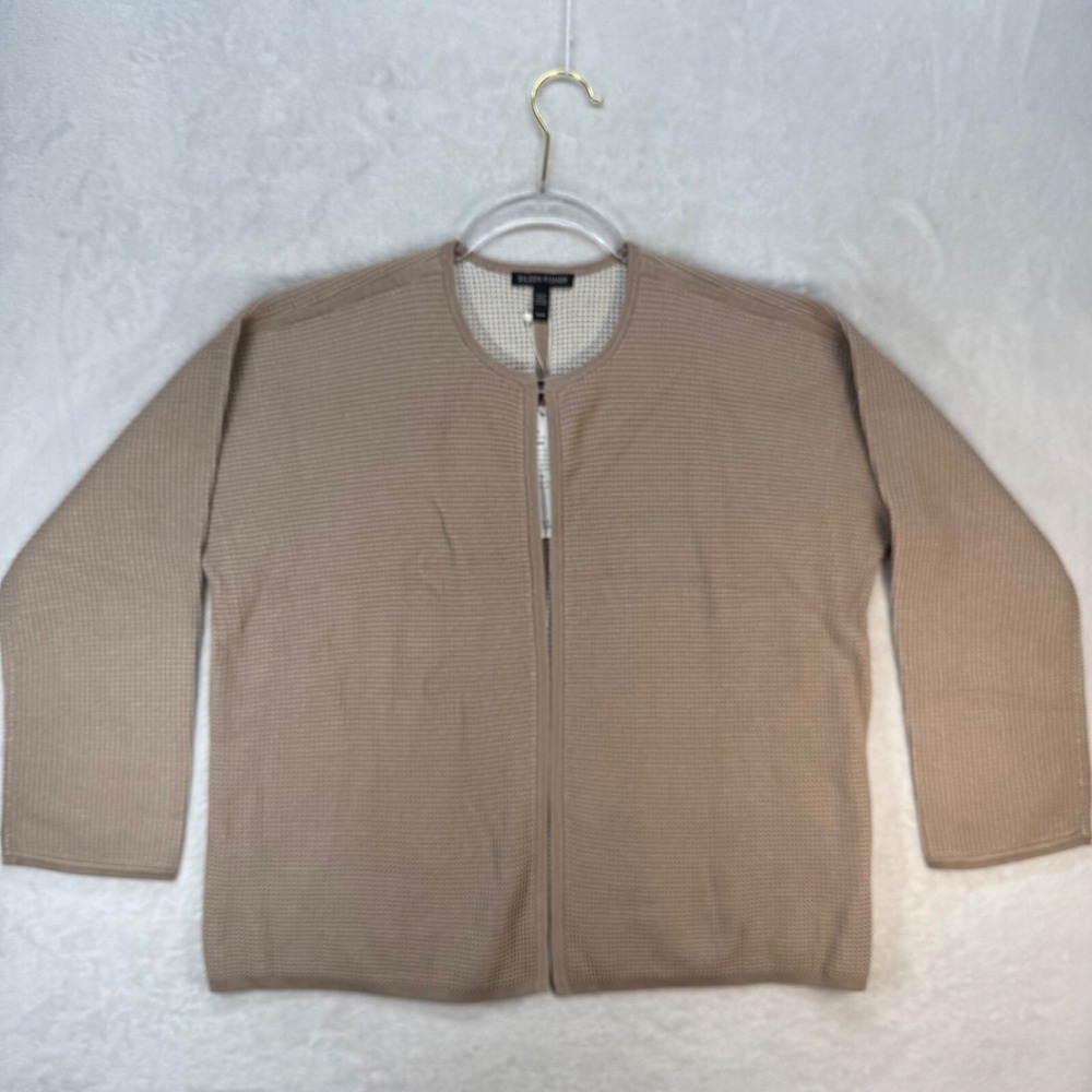Eileen Fisher Cardigan Silk Organic Cotton Blend Knit Round Neck Neutral L